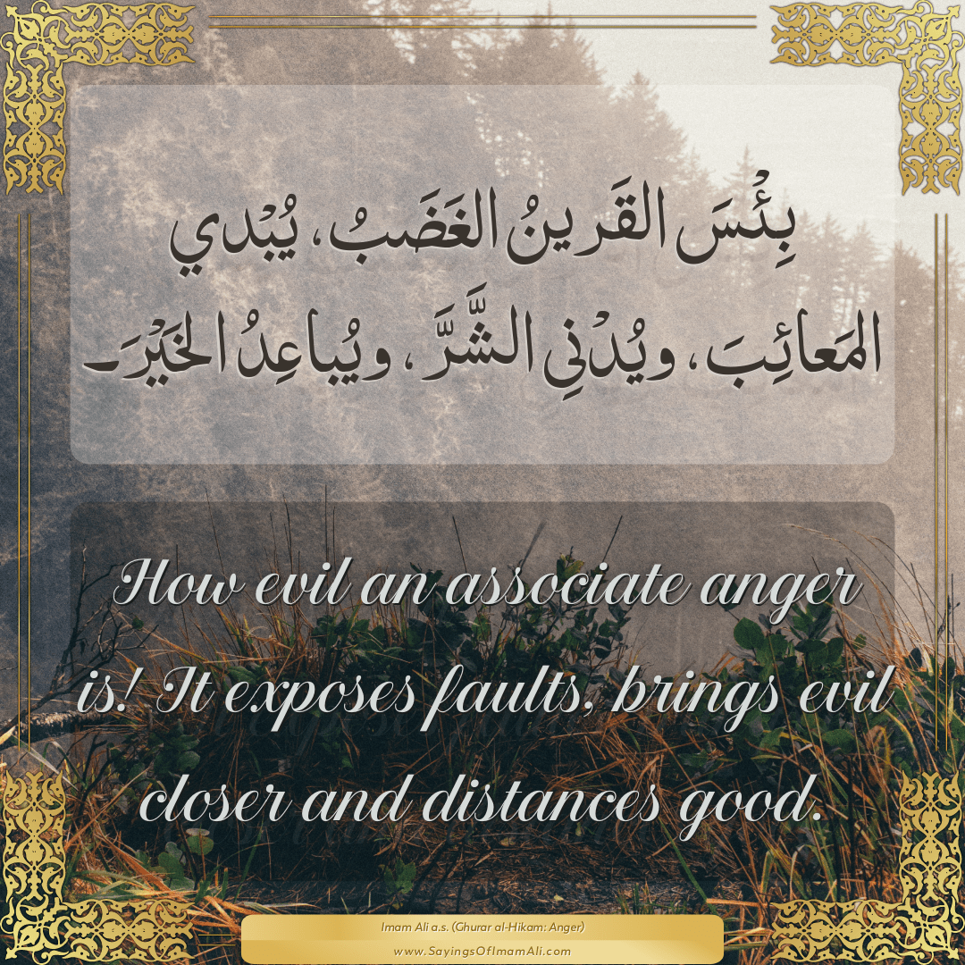 How evil an associate anger is! It exposes faults, brings evil closer and...